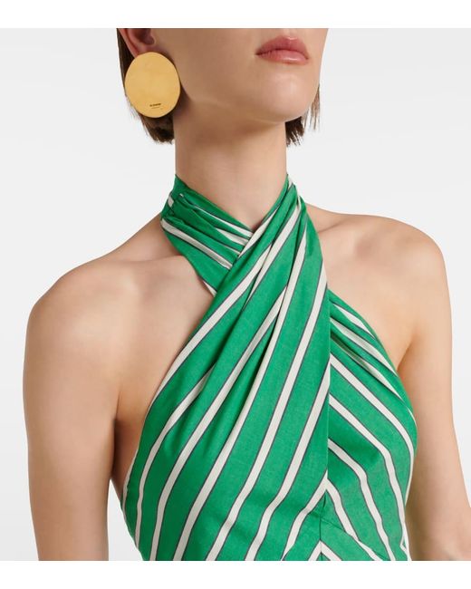 Staud Green Dawn Striped Cotton Poplin Maxi Dress