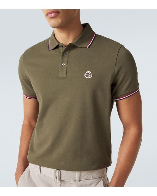 Moncler Green Logo Cotton Pique Polo Shirt for men
