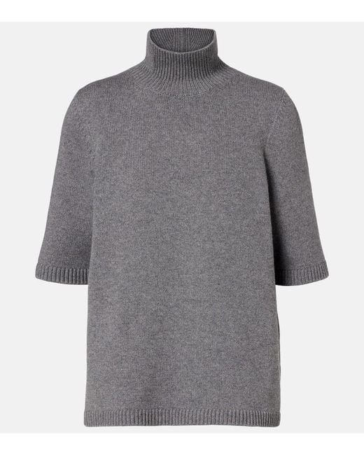 Alaïa Gray Knitted Cashmere-Blend Turtleneck Top