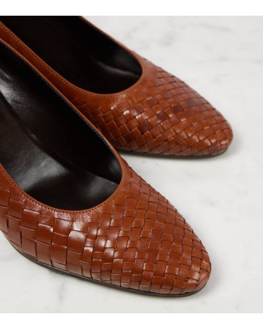 The Row Brown Charlotte 65 Braided Leather Pumps
