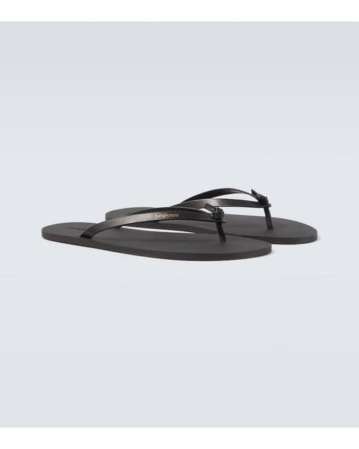 Saint Laurent Black Leather Thong Sandals for men