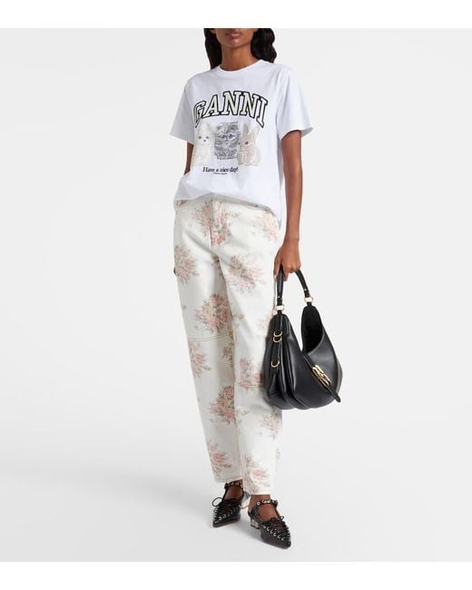 Jean Ample Stary A Fleurs Ganni en coloris White