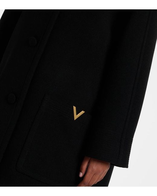 Valentino Black Shearling-Trimmed Virgin Wool Coat