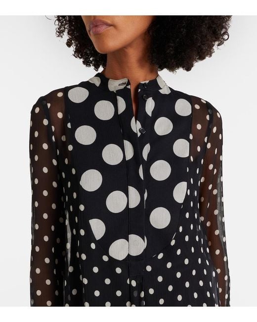 Nina Ricci Black Polka-Dot Semi-Sheer Silk Midi Dress