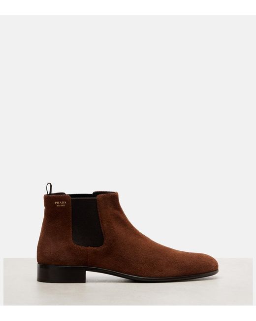 Prada Brown Chelsea Boots Aus Veloursleder