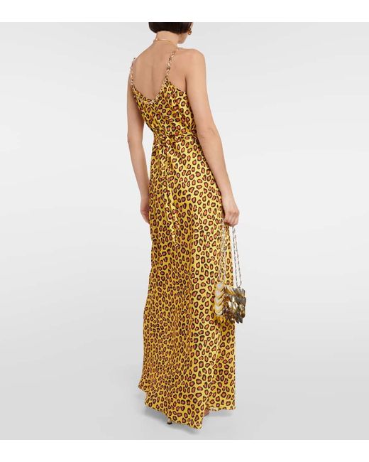 Rabanne Metallic Chain-Detail Leopard-Print Satin Slip Dress