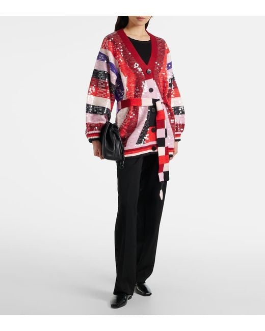 Cardigan A Righe Con Paillettes di Farm Rio in Red