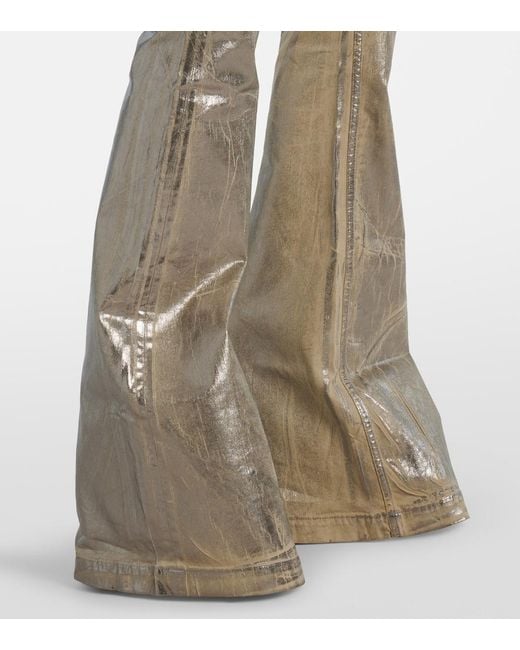 Rick Owens Natural Bolan Coated High-Rise Bootcut Jeans