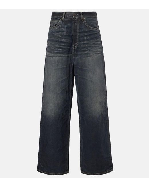 Acne Blue Glossy Mid-Rise Wide-Leg Jeans