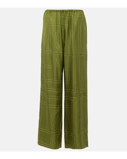 Totême  Green Silk Monogram Trousers