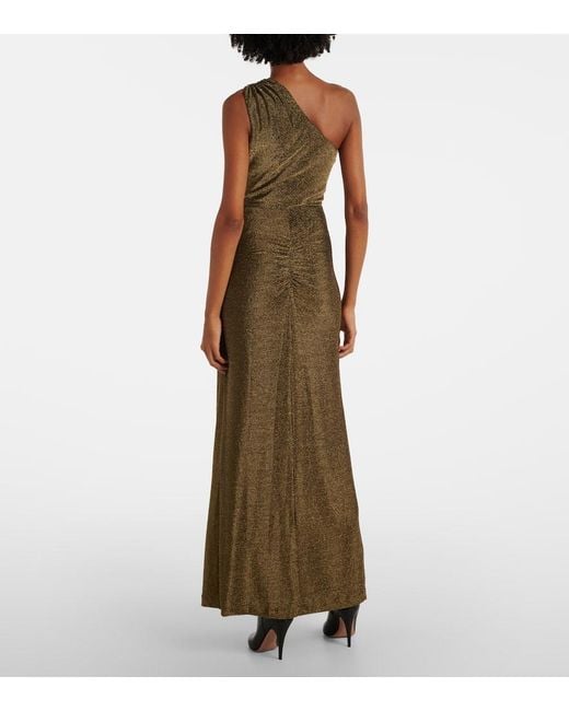 Diane von Furstenberg Natural Rafael Asymmetric Lame Maxi Dress