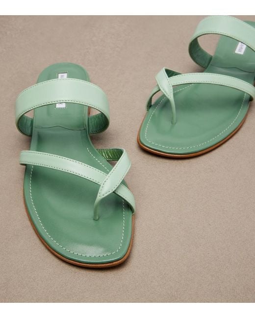 Manolo Blahnik Green Susa Leather Sandals