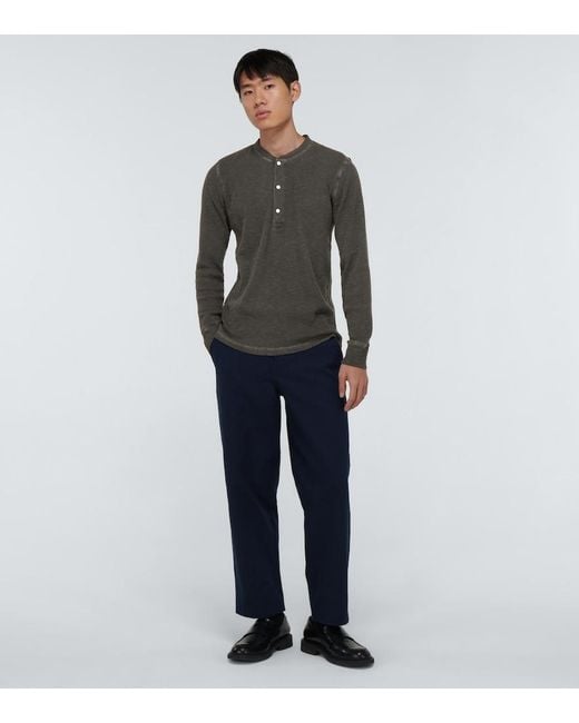 RRL Gray Waffle-Knit Cotton Henley Shirt for men