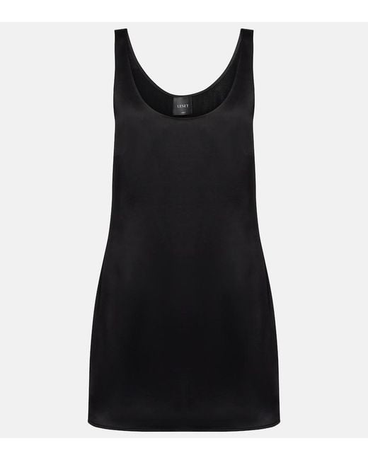 Leset Black Barb Satin Slip Dress