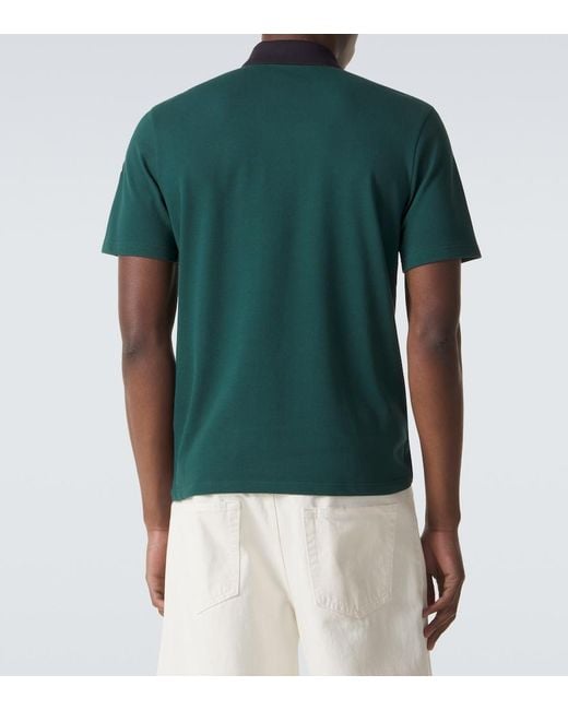 Moncler Green Embroidered Cotton Pique Polo Shirt for men