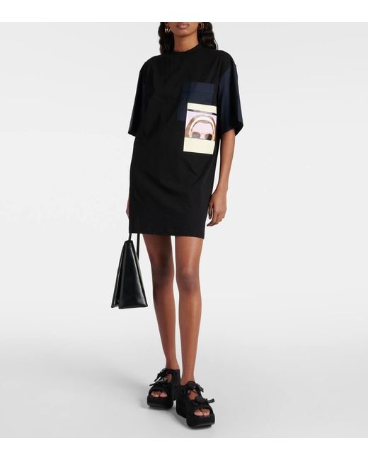 Plan C Black Printed Cotton Jersey T-shirt Minidress