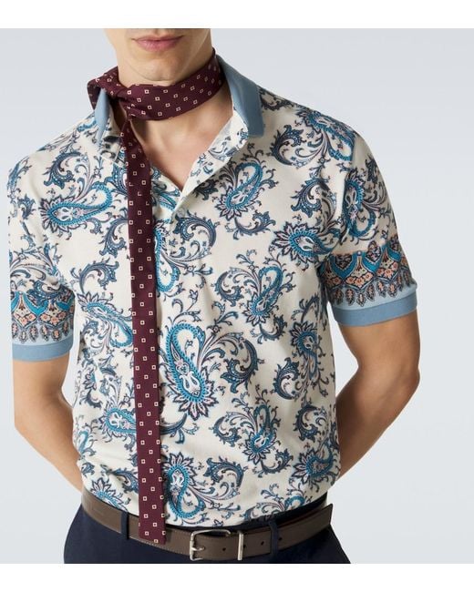Etro Blue Paisley Cotton Pique Polo Shirt for men