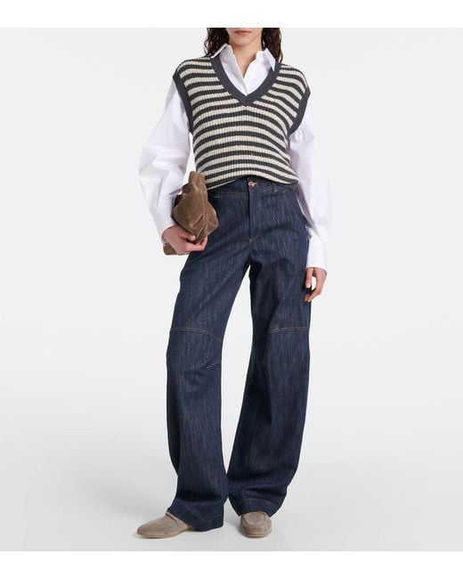 Brunello Cucinelli Blue High-Rise Wide-Leg Jeans