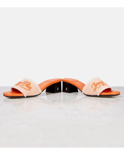 Jimmy Choo Orange Joa 45 Embroidered Canvas Mules