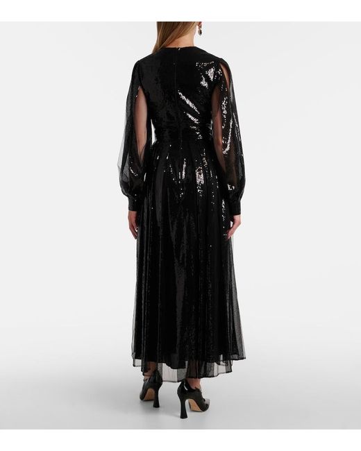Elie Saab Black Sequined Tulle Maxi Dress