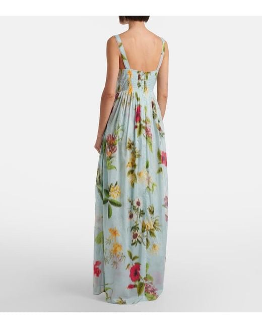 Oscar de la Renta White Belted Floral Voile Maxi Dress