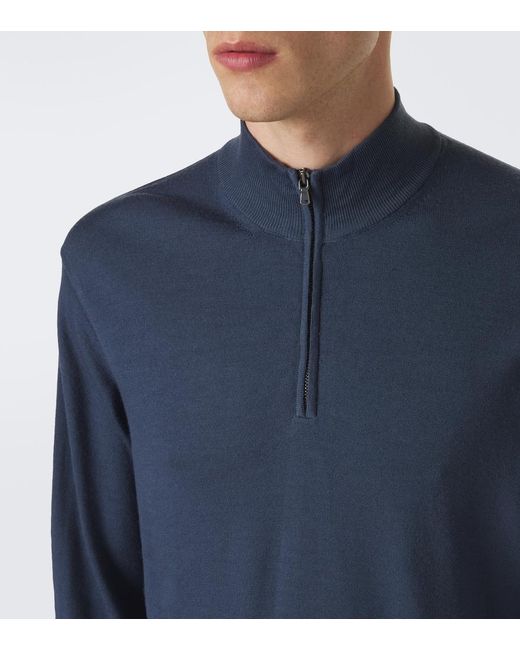 Sunspel Blue Wool Half-Zip Sweater for men
