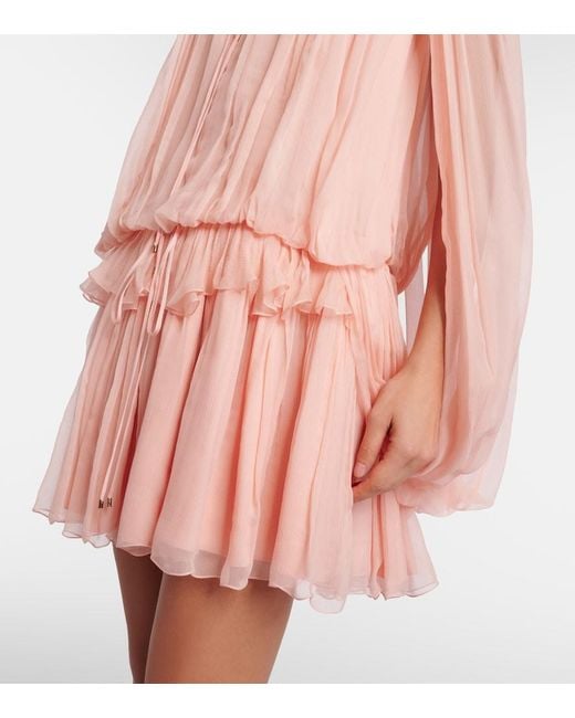 Chloé Pink Caped Ruffled Silk Muslin Minidress