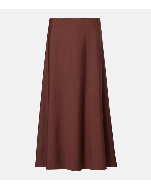 Brunello Cucinelli Brown Wool-Blend Midi Skirt