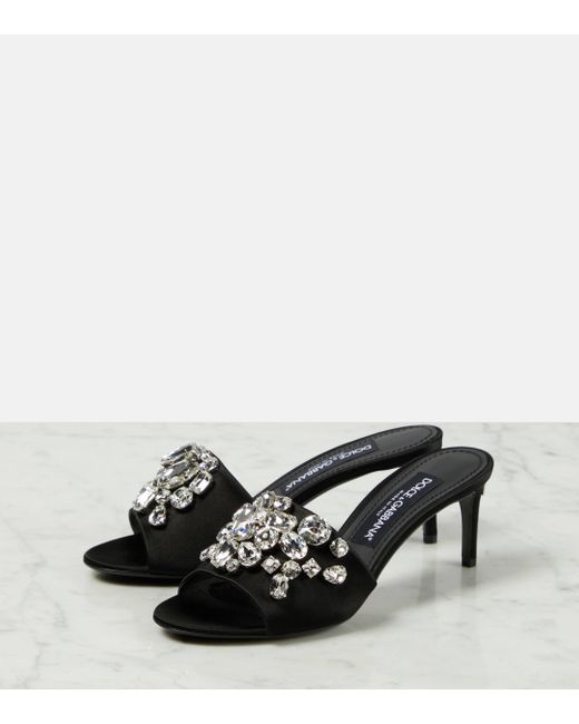 Dolce & Gabbana Black Crystal-embellished Satin Mules