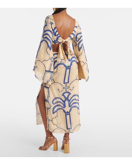 Johanna Ortiz Blue Linen Midi Dress