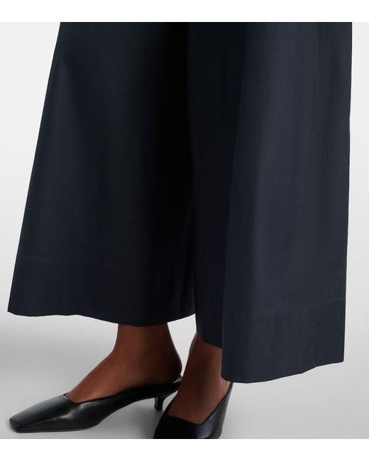 Max Mara Blue Gufo Cotton Poplin Wide-Leg Pants
