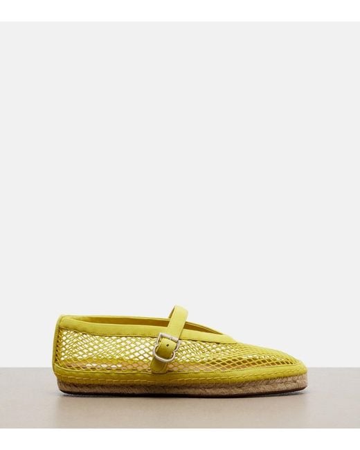 Alaïa Yellow Fishnet Suede-Trimmed Espadrilles