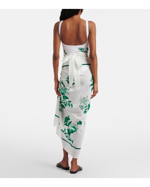 Agua Bendita Green Lavanda Floral Cotton And Silk Beach Cover-Up