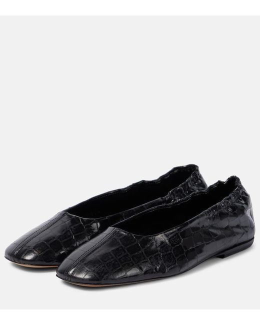 Dries Van Noten Black Croc-Effect Leather Ballet Flats