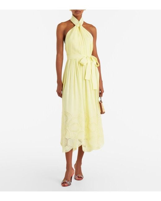Elie Saab Yellow Halterneck Silk-Blend Midi Dress