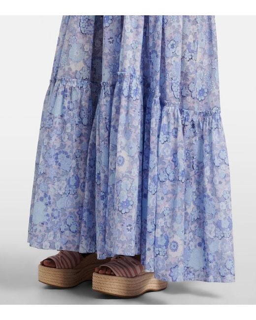 Chloé Blue Floral Cotton Voile Maxi Dress