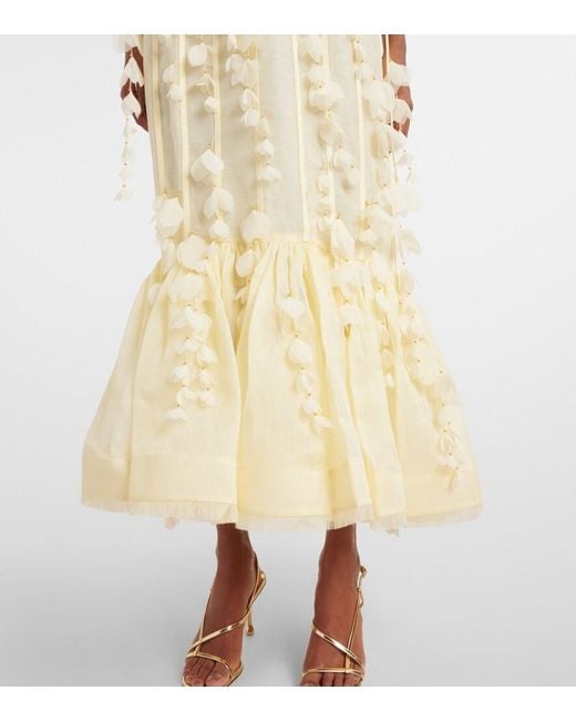 Zimmermann Metallic Dawning Linen And Silk Midi Dress