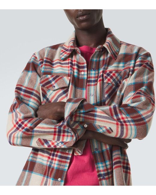 God's True Cashmere Red Plaid Cashmere Shirt With Amethyst for men