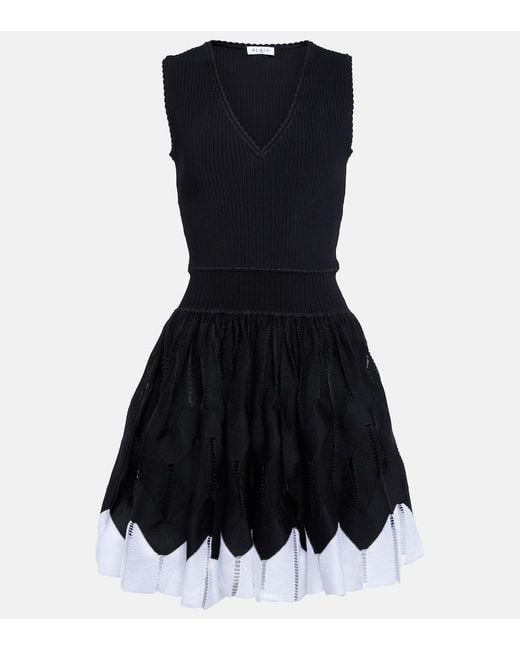 Alaïa Black Scalloped-trim Pleated-skirt Stretch-woven Mini Dress