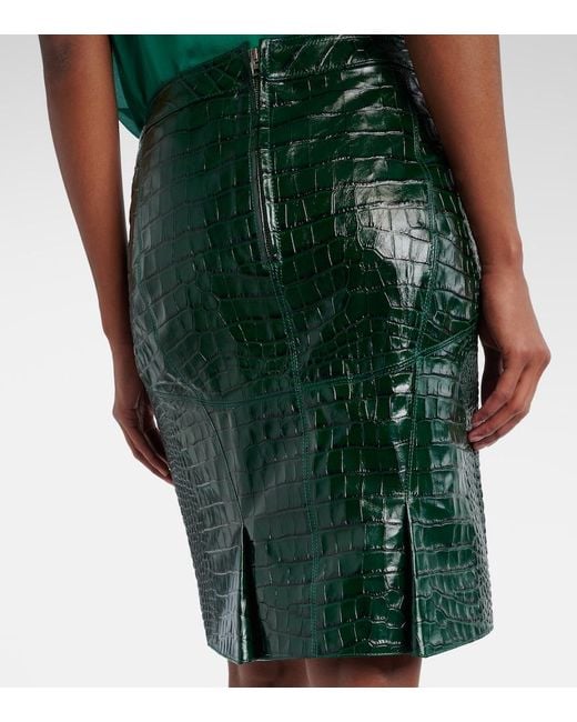 Tom Ford Green Croc-Effect Leather Miniskirt