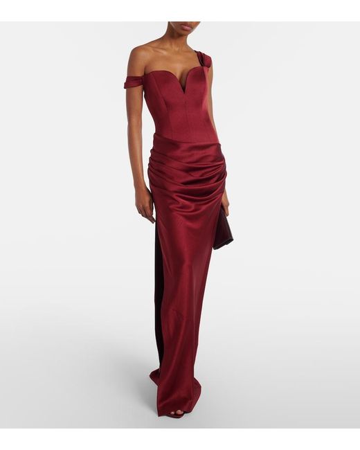 Alex Perry Red Draped Crepe Satin Bustier Gown