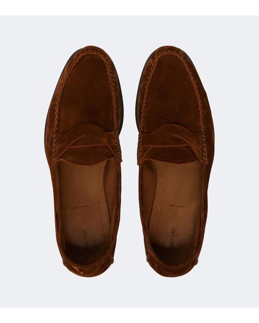 Tom Ford Brown Ripley Suede Loafers for men