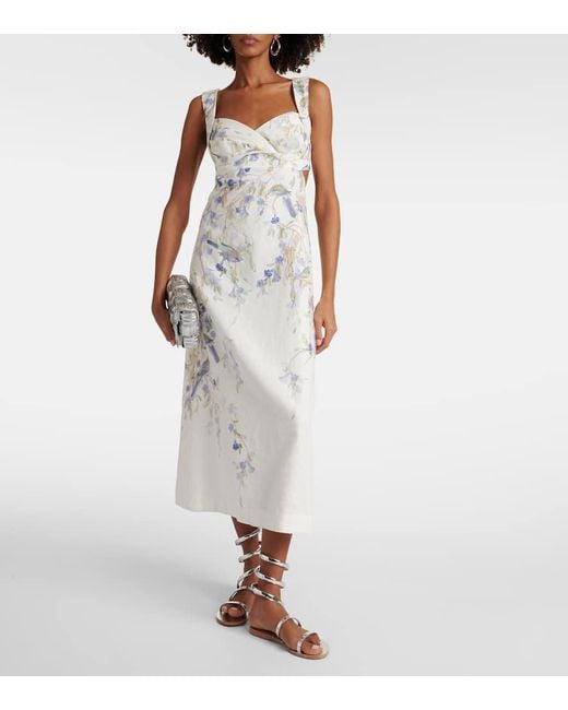 Vestido midi Natura de lino con aberturas Zimmermann de color White