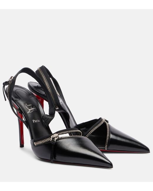 Christian Louboutin Black Slingyzip 100 Leather Slingback Pumps