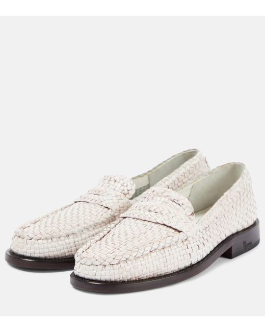 Marni White Woven Leather Loafers