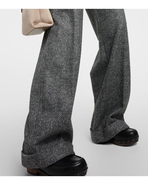 Brunello Cucinelli Gray Herringbone Wool-Blend Flared Pants
