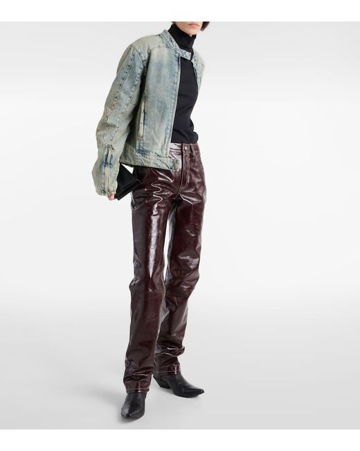 MARINE SERRE Brown Ombre High-rise Leather Straight Pants