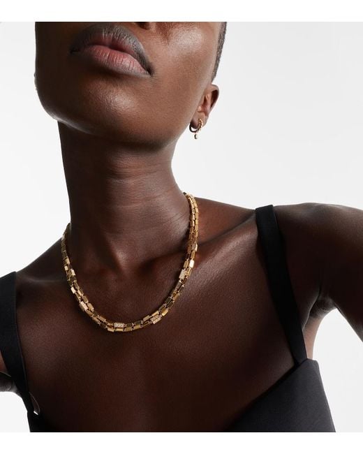 Suzanne Kalan Metallic Block-Chain 18Kt Chain Necklace With Diamonds