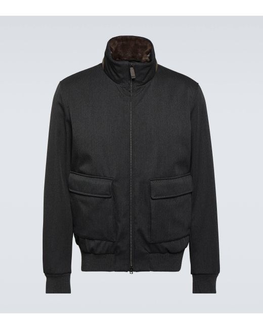 Herno Black Wool Bomber Jacket for men