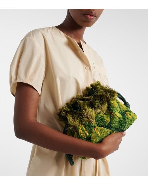 Loewe Green Paula's Ibiza Flamenco Mini Beaded Clutch
